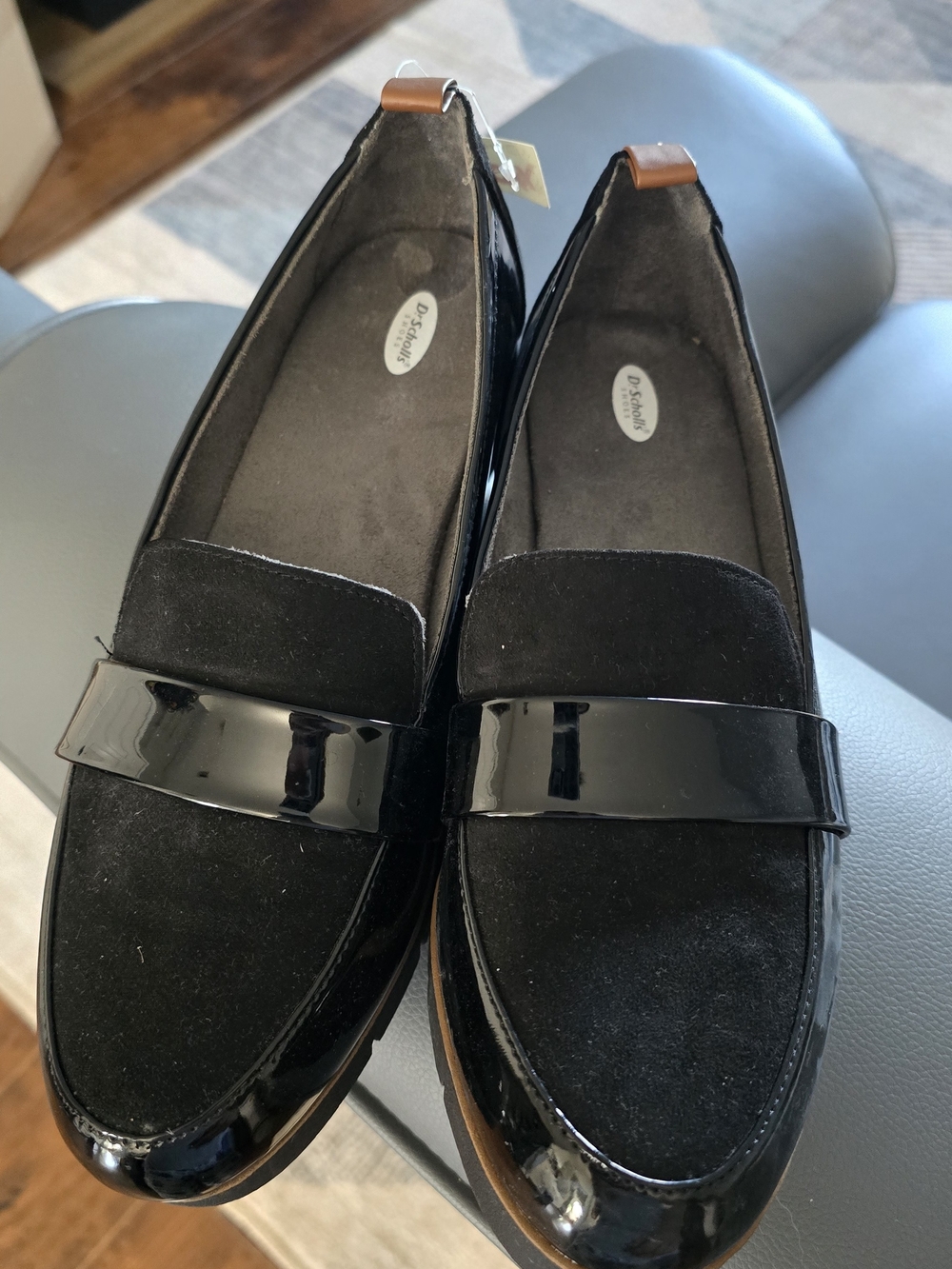 Dr. Scholl's Black Patent & Suede Slip-On Loafers